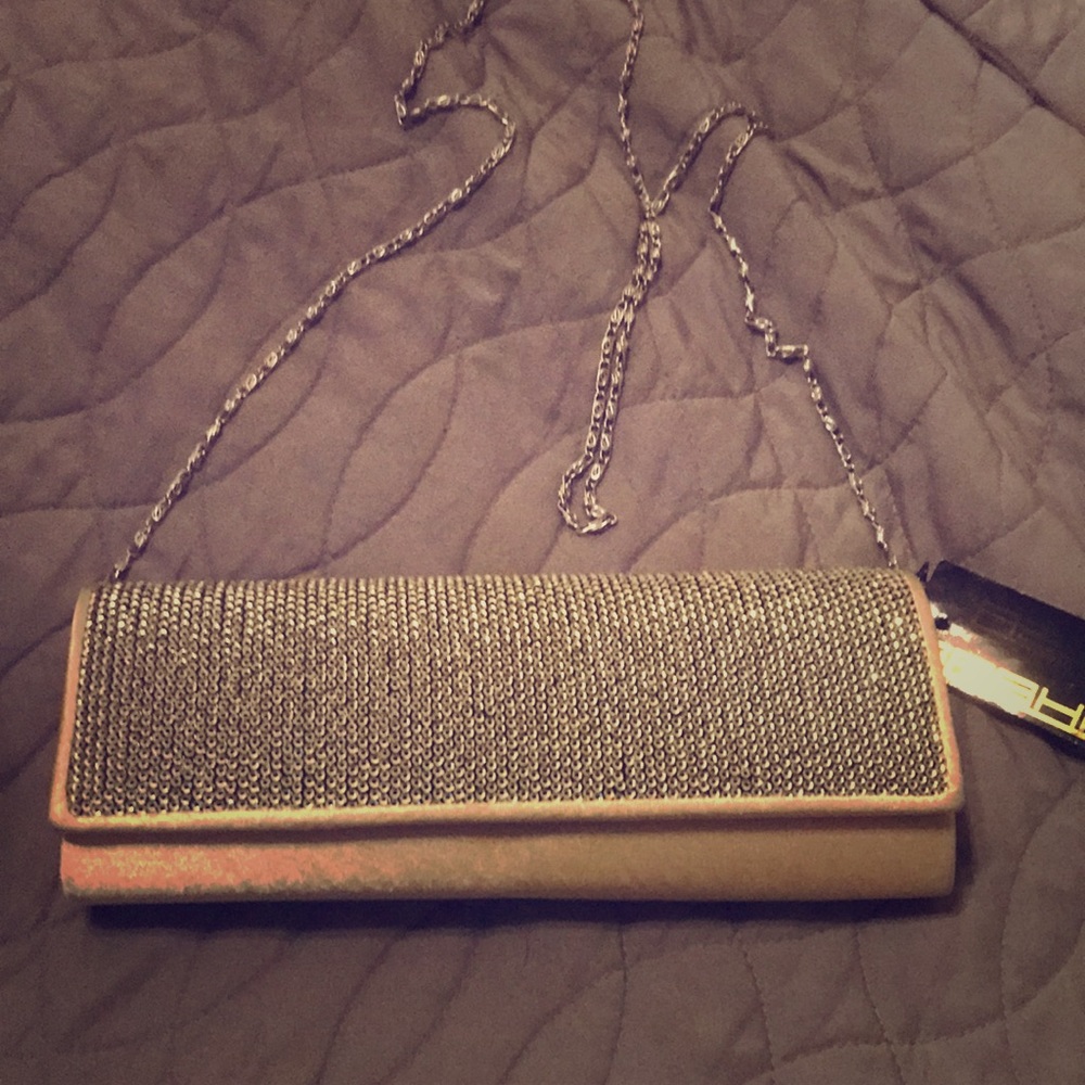 Gold satin sequined clutch purse